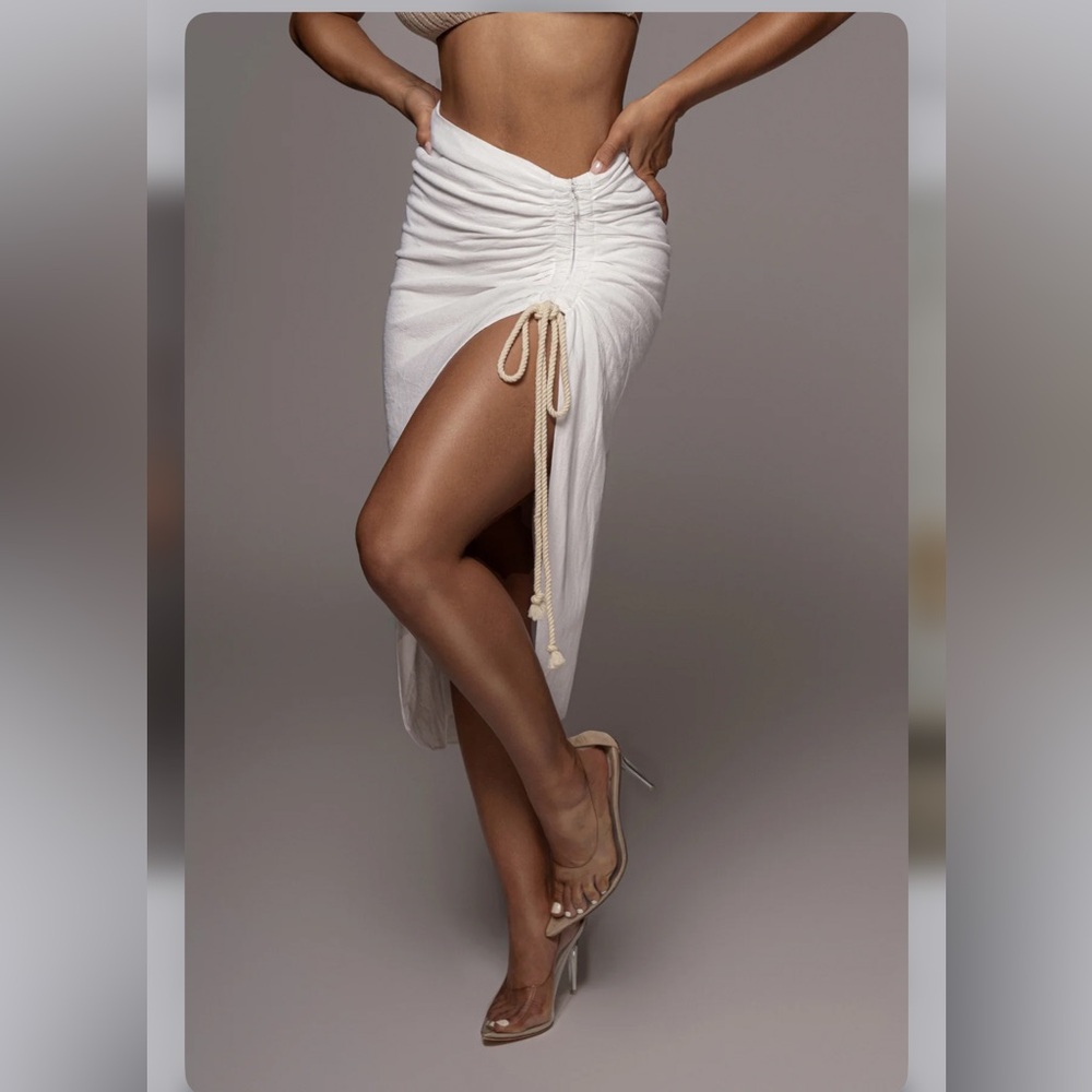 JLUXLABEL Ivory Spring Ruched Linen Skirt - Picture 5 of 7